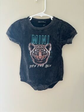 Acid washed Le•LA•LO embroidered “mini” tiger onsie